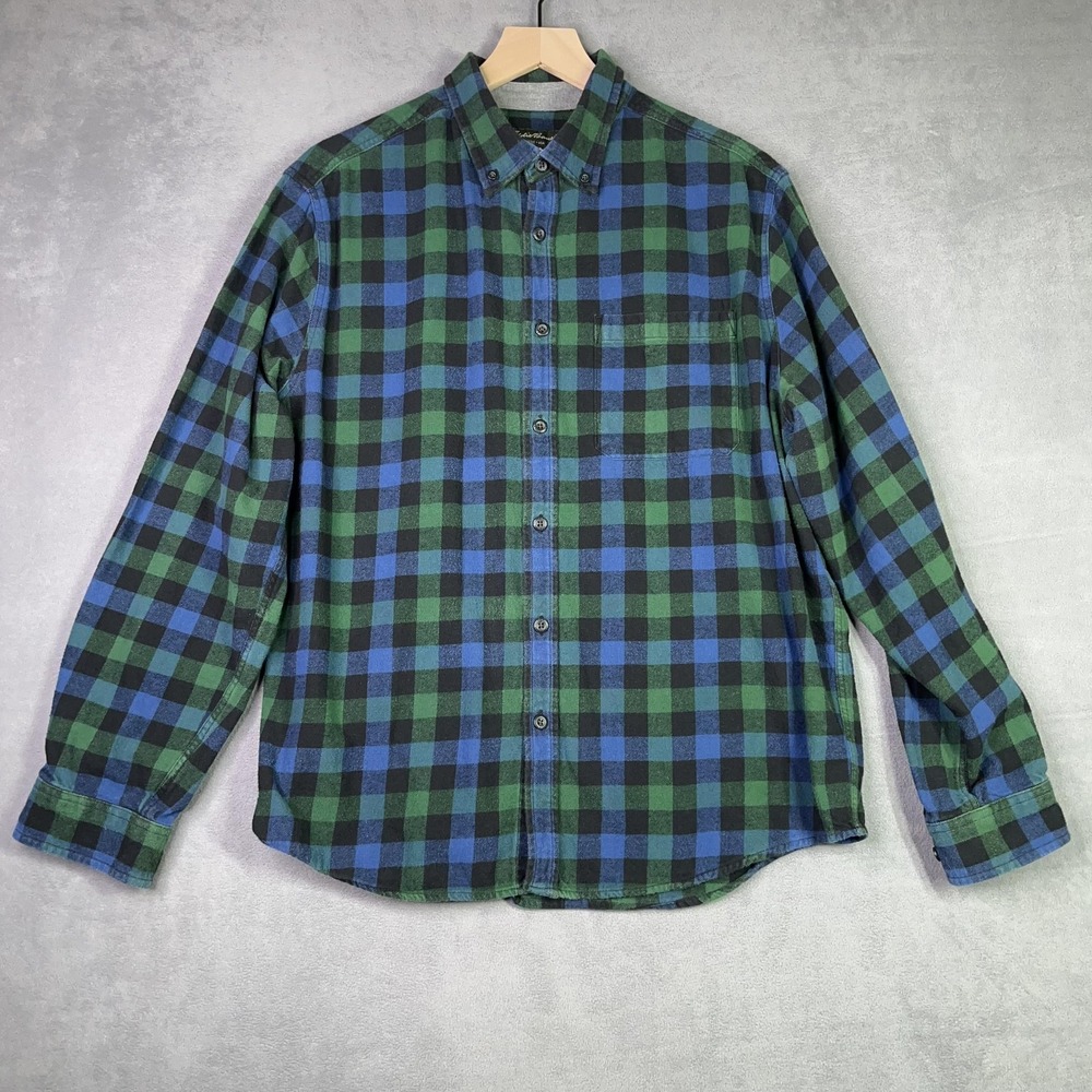 Eddie Bauer Shirt Mens XL Green Blue Buffalo Plaid Cotton‎ Flannel Long Sleeve